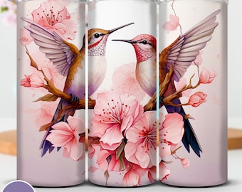 Embalagem para copo de beija-flor rosa: design fino floral de 20 onças (PNG, JPG)