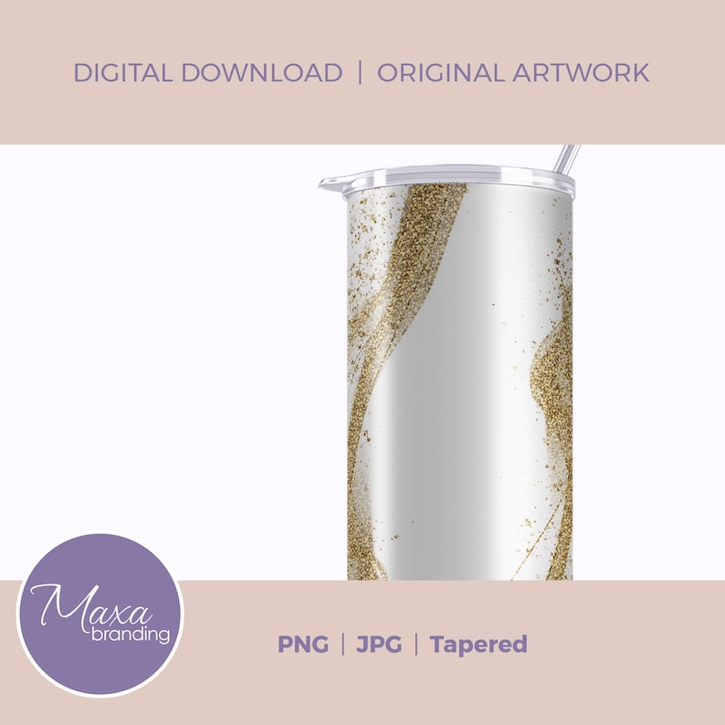 20oz Skinny White Tumbler Wrap. White Gold Sublimation Design Etsy