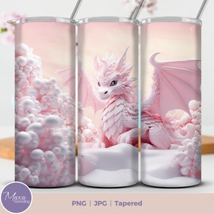 3D Pink Christmas Tumbler Wrap Sublimation Design, Cute Dragon 20oz Skinny Tumbler, Digital Download Straight & Tapered Tumbler Wrap PNG.