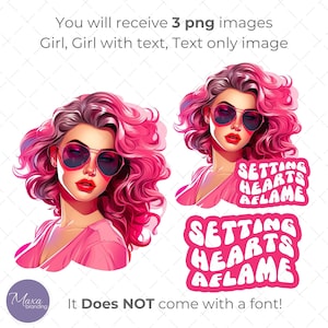 Sublimation Designs PNG. Hot Pink Girl with glasses PNG. Digital download clipart for t-shirts, mugs, tote bags, pillows. Gift for her