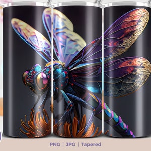 3D Dragonfly 20 oz Skinny Tumbler Sublimation Design. Digital Download PNG Straight & Tapered Tumbler Wrap PNG. 3D insect tumbler wrap