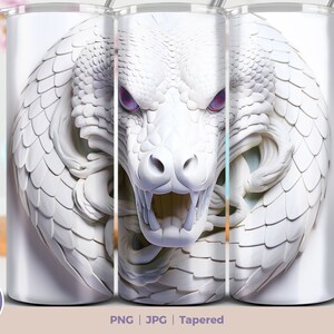 3D Tumbler Wrap Sublimation Design, 3D 20oz White Snake Skinny Tumbler, Digital Download Straight & Tapered Tumbler Wrap. Gothic Tumbler PNG