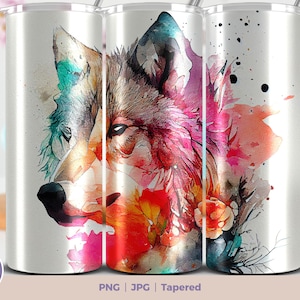 Watercolor Wolf Tumbler Sublimation Design: 20oz Skinny Wrap (Digital Download)