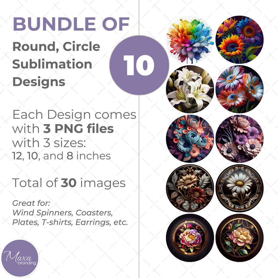 Floral Round Sublimation Designs: PNG Bundle for Spinners, Coasters ...