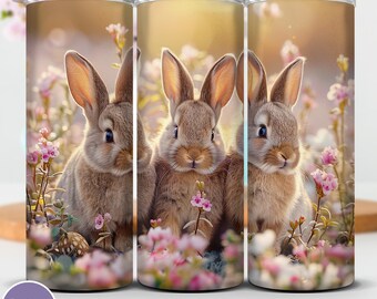 Easter Bunny Floral Tumbler Wrap: 20oz Skinny Sublimation Design (Digital Download)