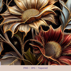 3D Flowers with a dash of gold 20 oz Skinny Tumbler Sublimation Design, Instant Digital Download PNG, Straight & Tapered Tumbler Wrap PNG. 3D flowers tumbler wrap. MaxaBranding shop