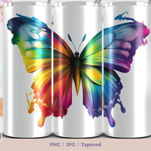 Rainbow Butterfly Tumbler Sublimation Design: 20 oz Skinny Wrap (Digital Download)