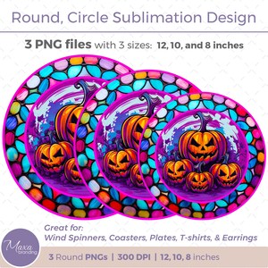 Pink Halloween Pumpkins Sublimation Design: Round PNG Clipart (Digital Download)