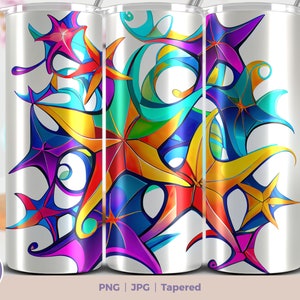 Starfish Stained Glass 20 oz Skinny Tumbler Sublimation Design, Instant Digital Download PNG, Straight & Tapered Tumbler Wrap PNG. Colorful