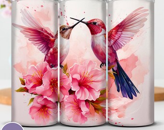Embalagem para copo de beija-flor rosa: design fino floral de 20 onças (PNG, JPG)
