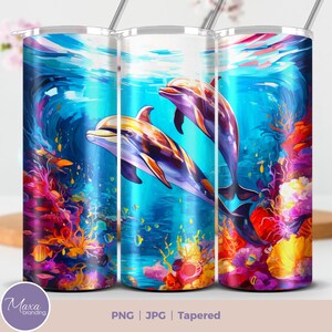 Envoltura para vaso Ocean Dolphin: Diseño delgado de sublimación de 20 oz (PNG, JPG)