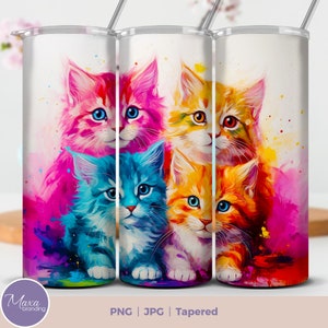 Regenbogen Kätzchen Tumbler Wrap, 20 Unzen Skinny Sublimation Tumbler Designs, Katze Sublimation Tumbler Design PNG. Geschenkidee für Katzenliebhaber. Regenbogen