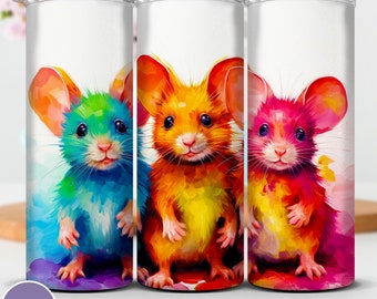 Rainbow Mice Tumbler Wrap: 20oz Skinny Sublimation Design (PNG)