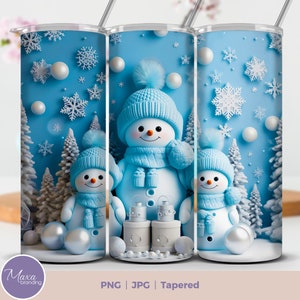 Snowman Tumbler Wrap: 3D Blue Christmas Design (Digital Download)