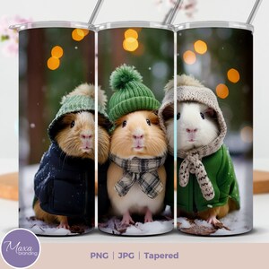 3D Green Christmas Tumbler Wrap Sublimation Design Cute Guinea Pig 20oz Skinny Tumbler, Digital Download Straight & Tapered Tumbler Wrap PNG