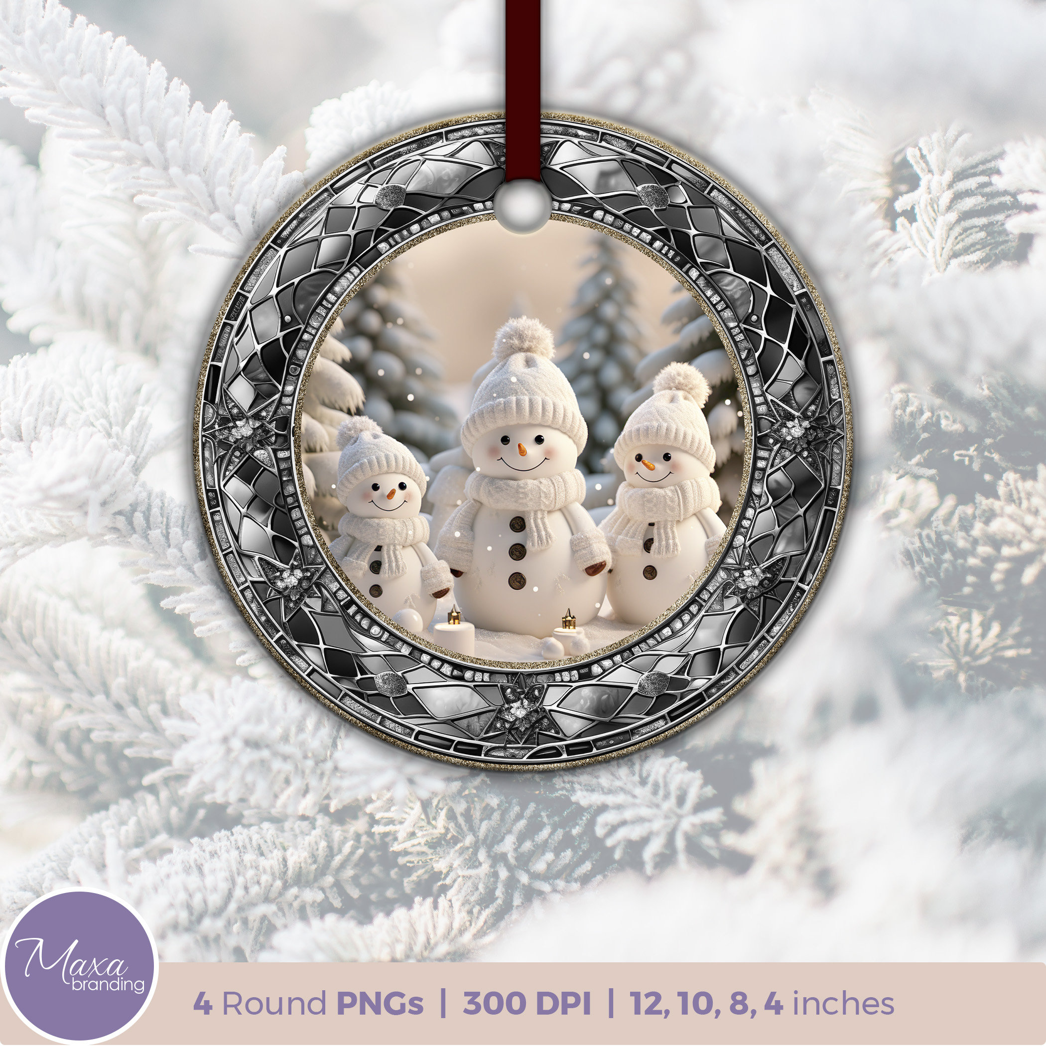 3Dクリスマス雪だるまオーナメントPNG：昇華デザイン（デジタル