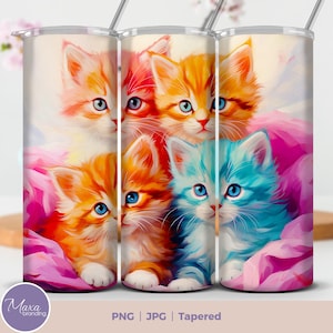 Regenbogen Kätzchen Tumbler Wrap, 20 Unzen Skinny Sublimation Tumbler Designs, Katze Sublimation Tumbler Design PNG. Geschenkidee für Katzenliebhaber. Regenbogen
