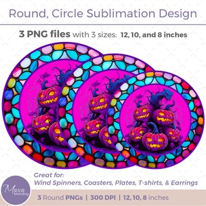 Pink Halloween Pumpkins Sublimation Design: Round PNG Clipart (Digital Download)