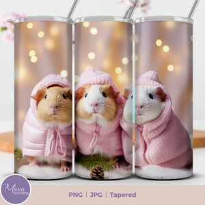 3D Pink Christmas Tumbler Wrap Sublimation Design, Cute Guinea Pig 20oz Skinny Tumbler, Digital Download Straight & Tapered Tumbler Wrap PNG