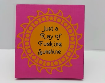 Cartello in legno con scritta sarcastica "Sunshine", decorazione spiritosa e originale.