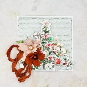 Tarjeta navideña con flores, tarjeta navideña única, regalo navideño personalizado, relleno para calcetines navideños