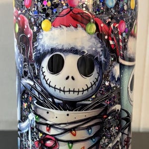 Nightmare Jack Glitter Snowglobe Glass Cup, 16oz
