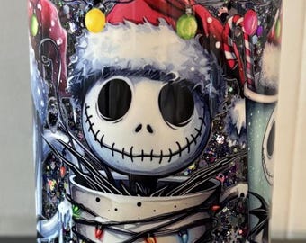 Vaso de cristal con forma de bola de nieve con purpurina de Nightmare Jack, 16 oz