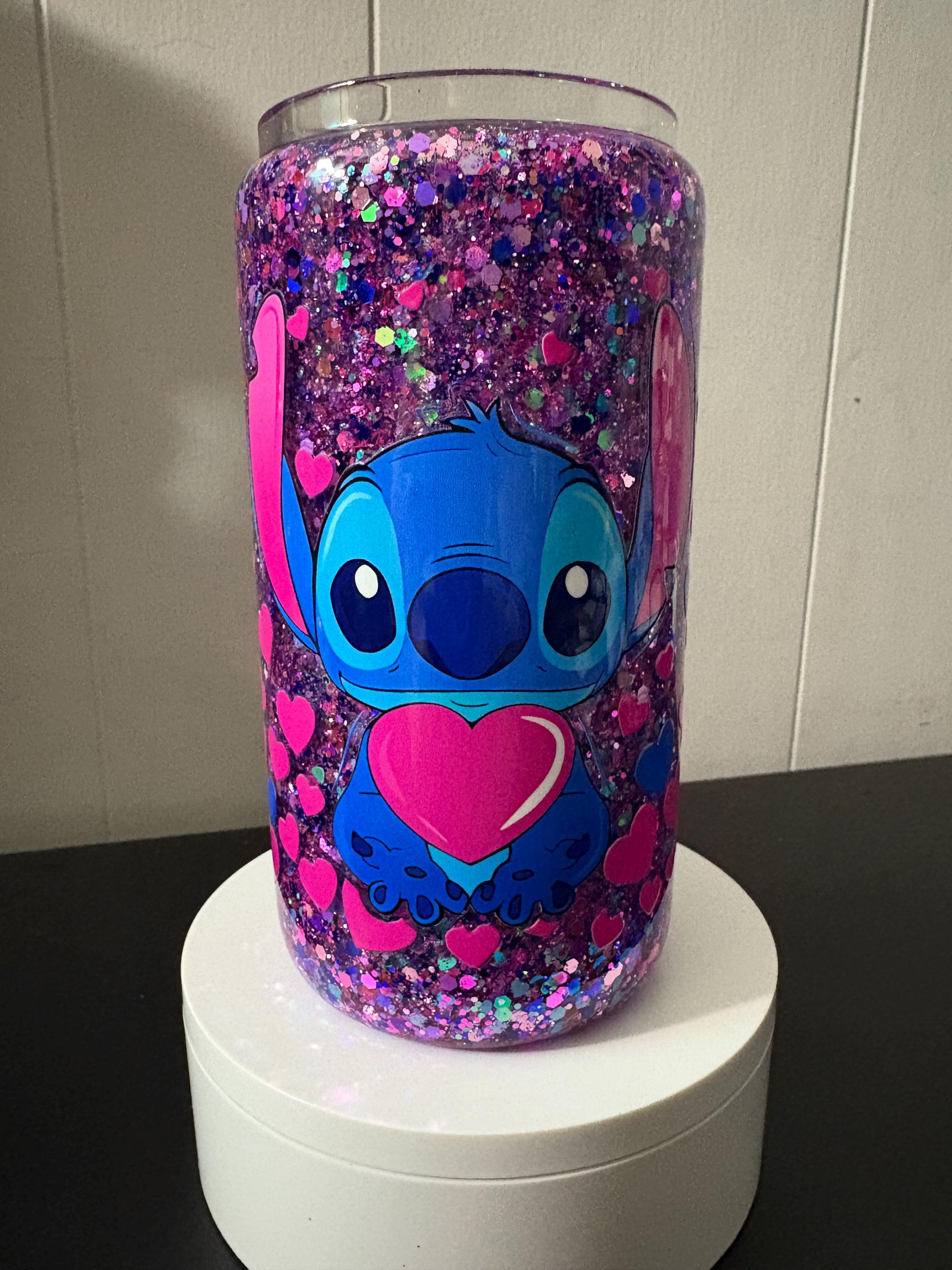 Blue Alien Glitter Snowglobe Glass Cup, 16oz