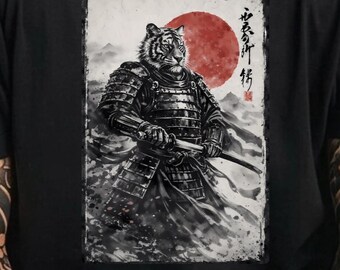Tiger Samurai Shirt, Japanese Warrior Tiger Tee, Animal Samurai Shirt, Tiger Lover Gift, Japanese Art Tiger Shirt
