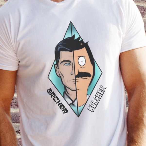 Archer Belcher T-shirt, Sterling Archer & Bob Belcher Men's Graphic Tee, Bobs Burgers Funny Archer Mashup Shirt, Unique Gift For, Valentines