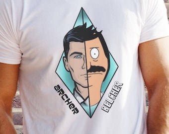 Archer Belcher T-shirt, Sterling Archer & Bob Belcher Men's Graphic Tee, Bobs Burgers Funny Archer Mashup Shirt, Unique Gift For, Valentines