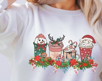 Christmas Holiday Coffee Sweater, Womens Warm Cozy Oversized Sweater, Coffee Lover Christmas Party Sweater, Cute Fall Coffee Sweater Gift