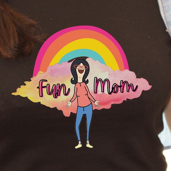 Boho Rainbow Bobs Burgers Linda Belcher Fun Mom T-Shirt, Cool Mom Graphic Tee, Soft Jersey Mom shirt, Mothers day shirts, Mom life gift