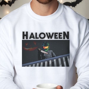 Halo Halloween Gamer Sweatshirt, Halo-ween Michael Mashup Sweater, Gamers Funny Halloween Horror Movie Sweatshirt, Spartan John 117, Gift