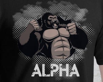 Camiseta gráfica de gorila alfa, divertida para gimnasio, fitness, culturismo, macho alfa, meme de gorila, regalo para él