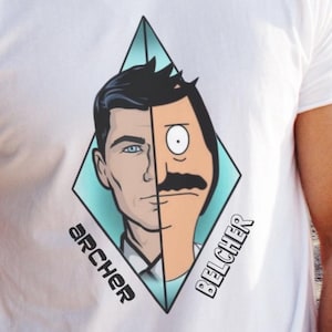 Archer Belcher Mashup Shirt, Bob’s Burgers Archer Parody Tee, Funny Cartoon Mashup Graphic Tee, Adult Animation Fan Shirt