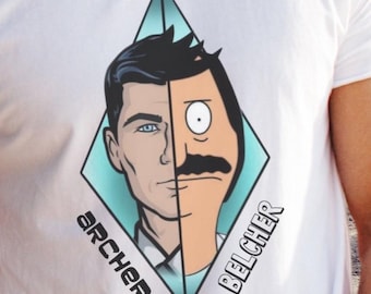 Archer Belcher Mashup Shirt, Bob’s Burgers Archer Parody Tee, Funny Cartoon Mashup Graphic Tee, Adult Animation Fan Shirt