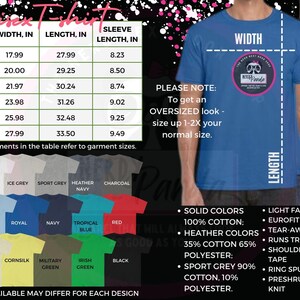 May include: Blue unisex t-shirt with a graphic. The image includes a size chart with measurements in inches, and a color chart. The shirt is available in various colors and sizes. The text on the shirt says "The Nerd Nerd Shop".