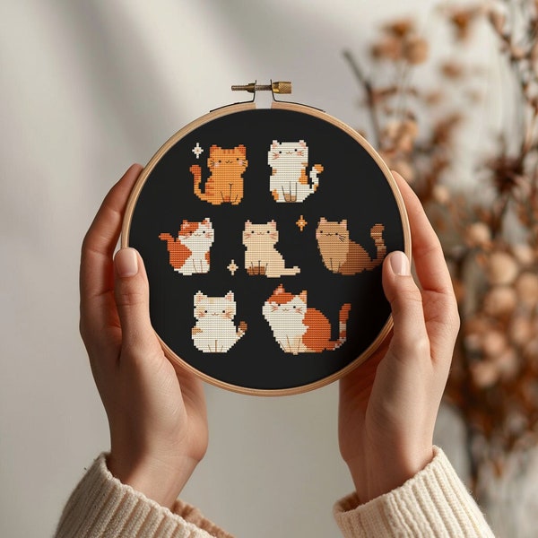 Small funny cat cross stitch pattern PDF - simple tiny modern easy cute kawaii gift for cat lovers beginner pattern - digital download CS83