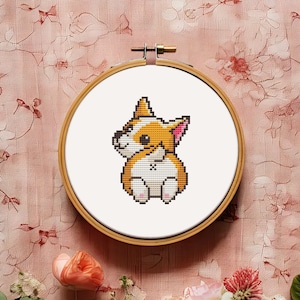 Corgi cross stitch pattern PDF - instant download - dog pet small mini for beginner easy craft simple printable counted #CS53
