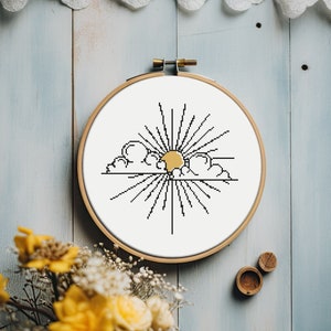 Sun cloud cross stitch pattern PDF - modern easy simple contour nature hipster mountain for beginner - digital download CS317