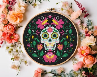 Dia de los muertos patrón de punto de cruz PDF - descarga instantánea - día de los muertos calavera de azúcar esqueleto moderno mexicano #CS112