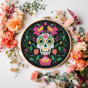 Dia de los muertos patrón de punto de cruz PDF - descarga instantánea - día de los muertos calavera de azúcar esqueleto moderno mexicano #CS112