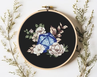 Dungeons and dragons d20 cross stitch pattern PDF - digital download – dnd nerdy geeky funny gamer fantasy rpg modern CS76