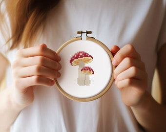 Mushroom cross stitch pattern PDF - instant download - small simple nature forest quick easy for beginner counted #CS13