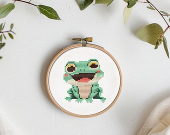 Mini frog cross stitch pattern PDF - small simple easy modern kawaii toad summer beginner pattern cute funny - instant download #CS60