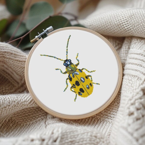 Small beetle cross stitch pattern PDF - instant download - insect bug easy nature needlepoint for beginner embroidery modern #CS180