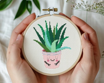 Funny cactus cross stitch pattern PDF - plant floral small kawaii succulent simple - instant download #CS168