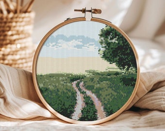 Landscape cross stitch pattern PDF - instant download - nature trees embroidery picture travel scandinavian field counted modern #CS59