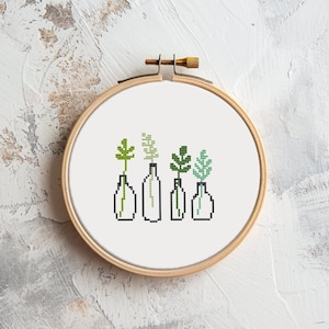 Easy mini plants cross stitch pattern PDF - floral small simple quick cute funny green - instant download #CS10